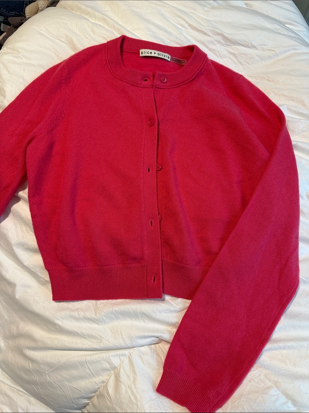 alice + olivia Bright Pink Crewneck Button-Front Cashmere Cardigan